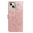 For iPhone 15 Case Butterfly Imprinted Wallet Stand PU Leather Flip Phone Cover with Strap - Rose Gold - 5