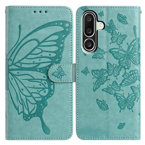 For Samsung Galaxy M56 5G Case Butterfly Imprinted Wallet Stand PU Leather Flip Phone Cover with Strap - Green - 1