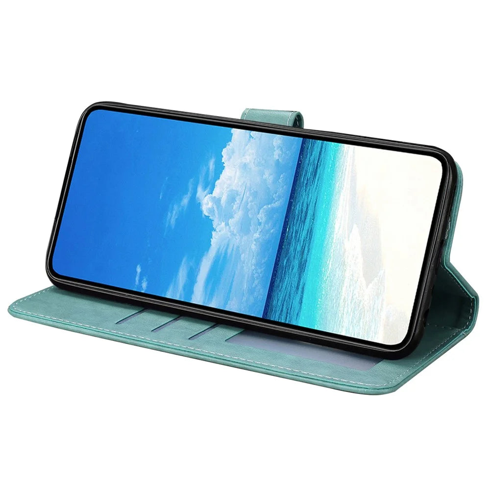 For Samsung Galaxy M56 5G Case Butterfly Imprinted Wallet Stand PU Leather Flip Phone Cover with Strap - Green - 2