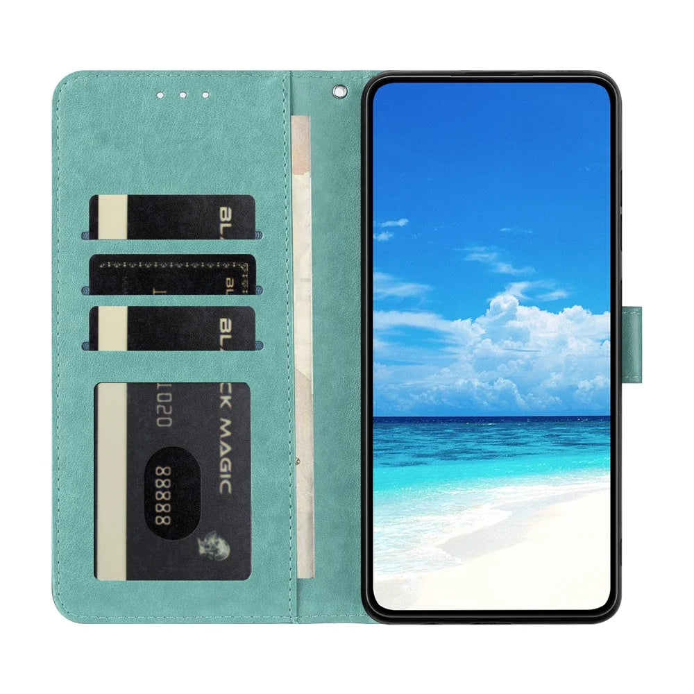 For Samsung Galaxy M56 5G Case Butterfly Imprinted Wallet Stand PU Leather Flip Phone Cover with Strap - Green - 3