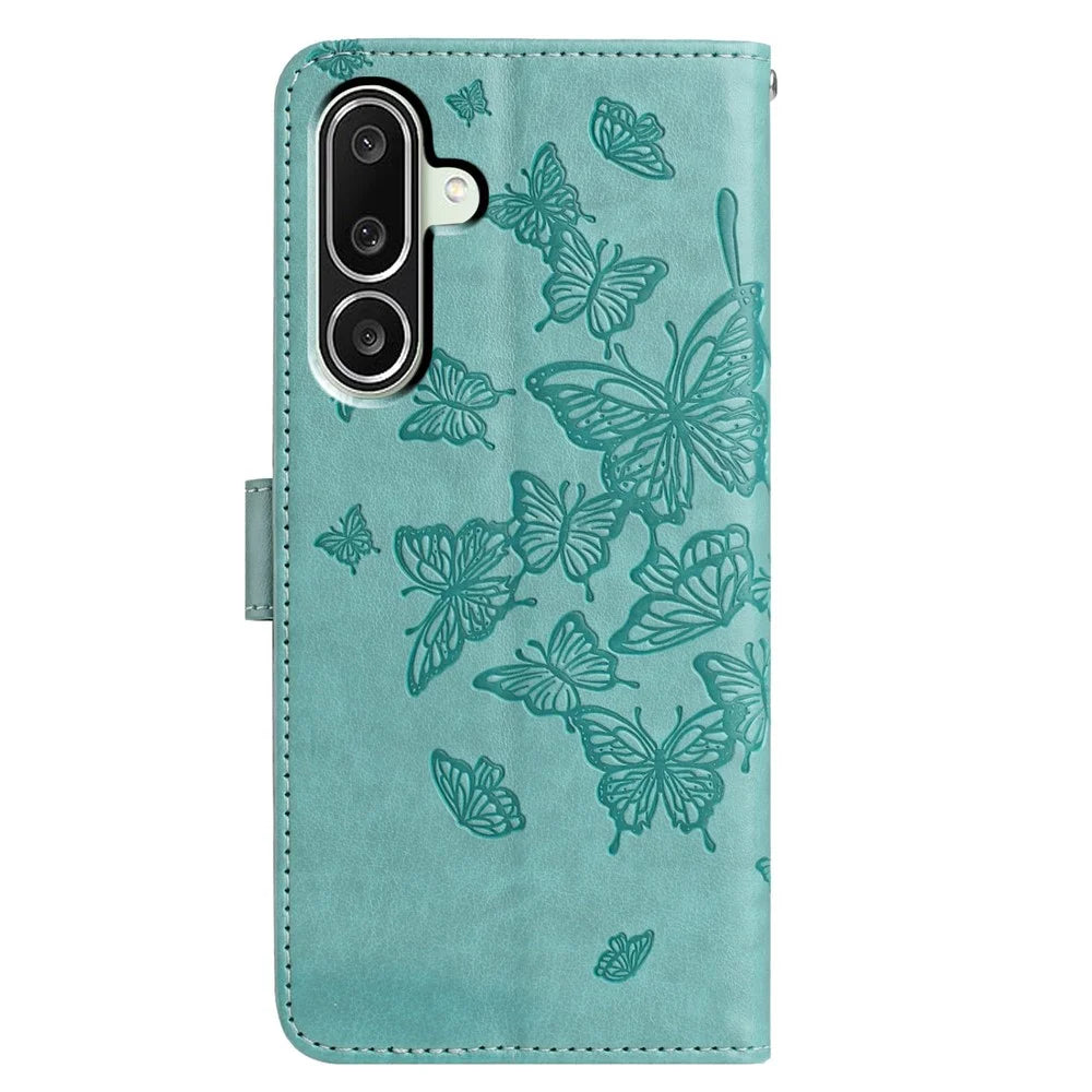 For Samsung Galaxy M56 5G Case Butterfly Imprinted Wallet Stand PU Leather Flip Phone Cover with Strap - Green - 5