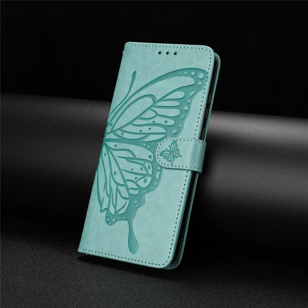 For Samsung Galaxy M56 5G Case Butterfly Imprinted Wallet Stand PU Leather Flip Phone Cover with Strap - Green - 6