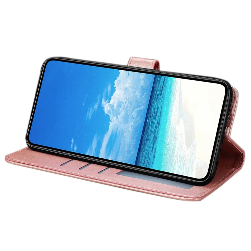 For Samsung Galaxy A35 5G Case Butterfly Imprinted Wallet Stand PU Leather Flip Phone Cover with Strap - Rose Gold - 2