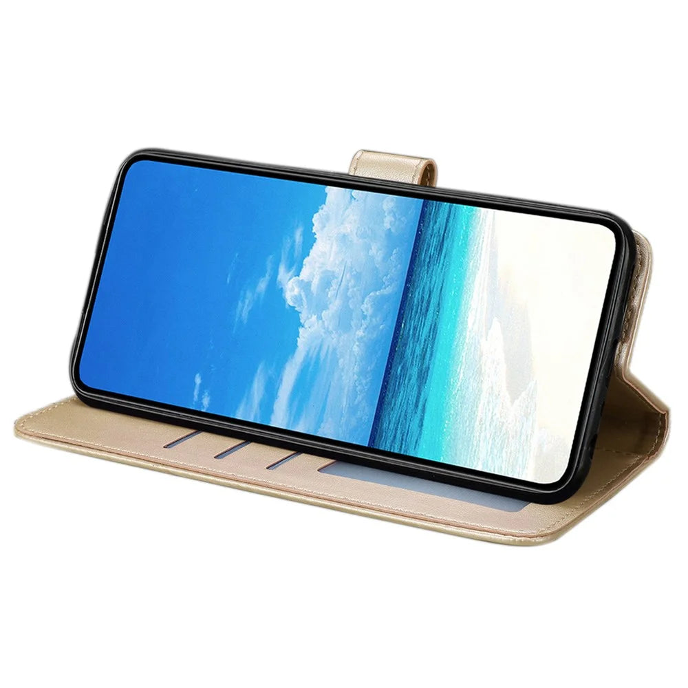 For Samsung Galaxy A55 5G Case Butterfly Imprinted Wallet Stand PU Leather Flip Phone Cover with Strap - Gold - 2