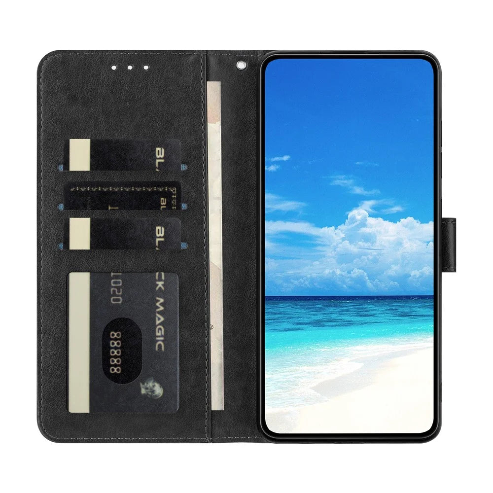 For Samsung Galaxy A16 5G / A16 4G Case Butterfly Imprinted Wallet Stand PU Leather Flip Phone Cover with Strap - Black - 3