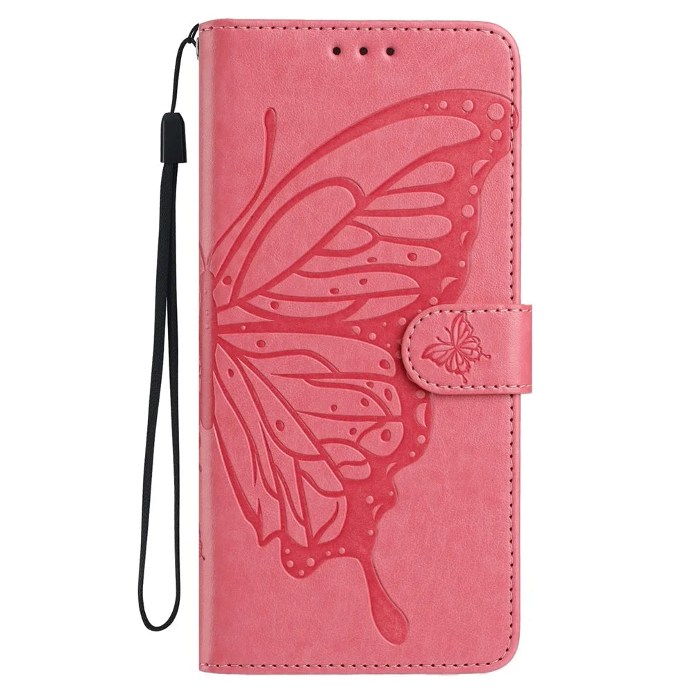 For Samsung Galaxy A36 5G Case Butterfly Imprinted Wallet Stand PU Leather Flip Phone Cover with Strap - Rose - 4