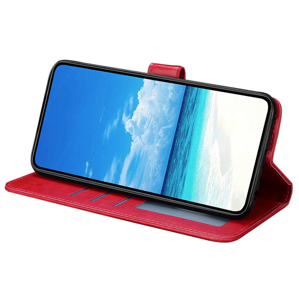 For Samsung Galaxy A56 5G Case Butterfly Imprinted Wallet Stand PU Leather Flip Phone Cover with Strap - Red - 2