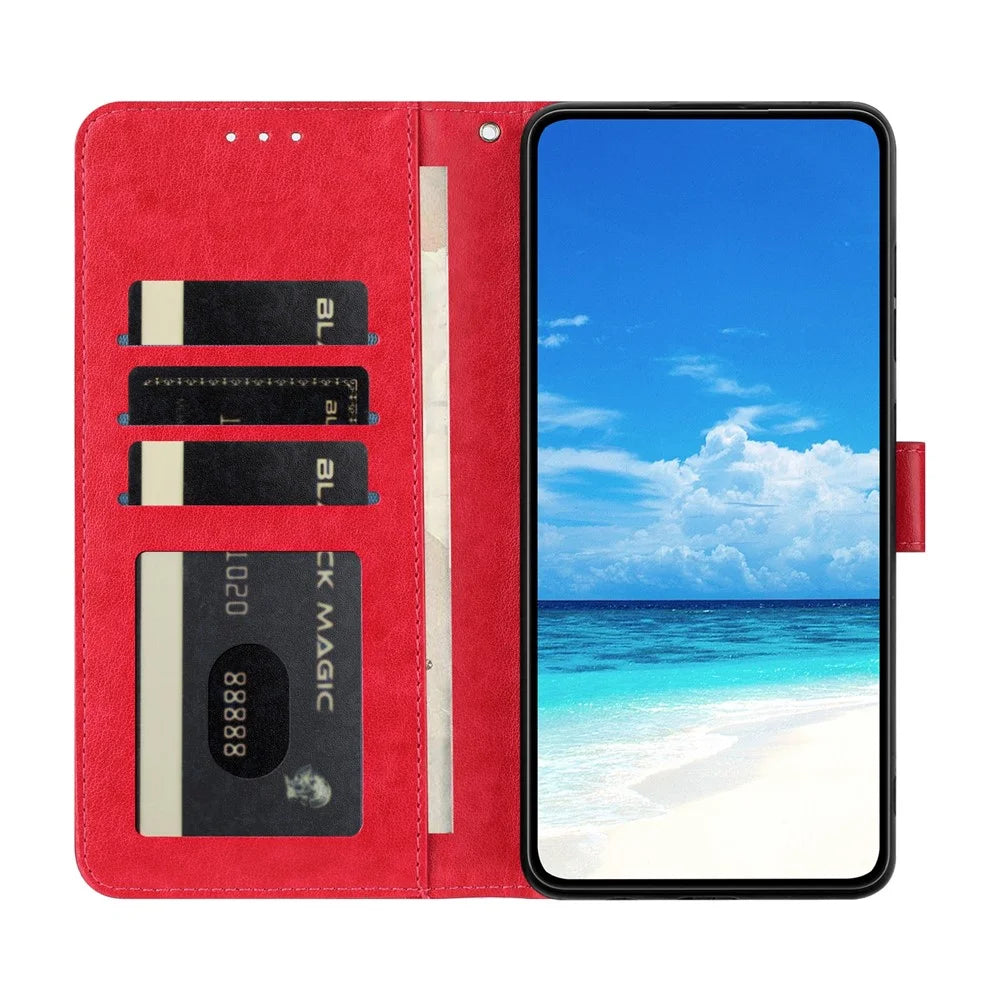 For Samsung Galaxy A56 5G Case Butterfly Imprinted Wallet Stand PU Leather Flip Phone Cover with Strap - Red - 3
