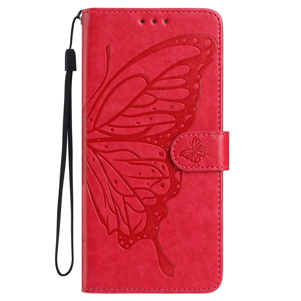 For Samsung Galaxy A56 5G Case Butterfly Imprinted Wallet Stand PU Leather Flip Phone Cover with Strap - Red - 4