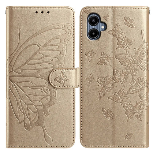 For Samsung Galaxy A08 5G / A08 4G / A07 4G Case Butterfly Imprinted Wallet Stand PU Leather Flip Phone Cover with Strap - Gold - 1