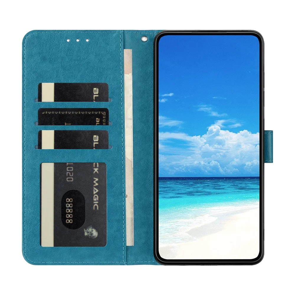 For Samsung Galaxy M16 5G / F16 5G Case Butterfly Imprinted Wallet Stand PU Leather Flip Phone Cover with Strap - Blue - 3