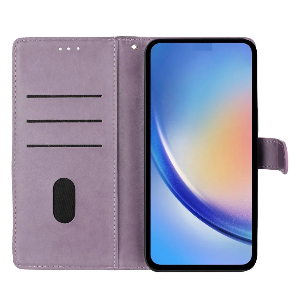 For iPhone 18 Pro / 17 Pro Wallet Phone Case Butterfly Floral Imprint Leather Flip Cover with Strap - Purple - 2