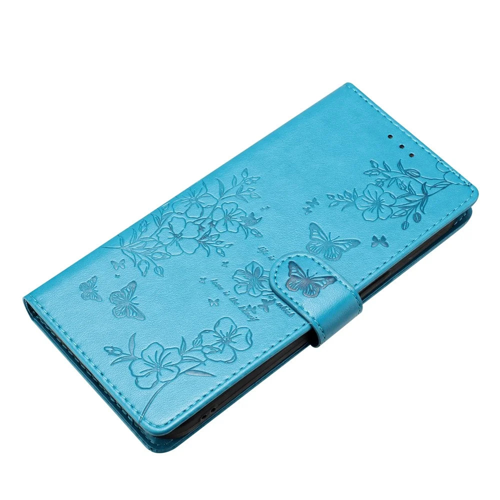 For iPhone Air Wallet Phone Case Butterfly Floral Imprint Leather Flip Cover with Strap - Blue - 4
