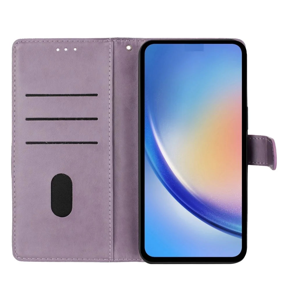 For iPhone 18 Pro Max / 17 Pro Max Wallet Phone Case Butterfly Floral Imprint Leather Flip Cover with Strap - Purple - 2