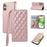 For iPhone 16 Case RFID Blocking Wallet Stand Rhombus Leather Phone Cover with Wrist Strap - Rose Gold - 1
