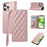 For iPhone 15 Pro Max Case RFID Blocking Wallet Stand Rhombus Leather Phone Cover with Wrist Strap - Rose Gold - 1