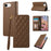 For iPhone 17e / 16e Case RFID Blocking Wallet Stand Rhombus Leather Phone Cover with Wrist Strap - Brown - 1