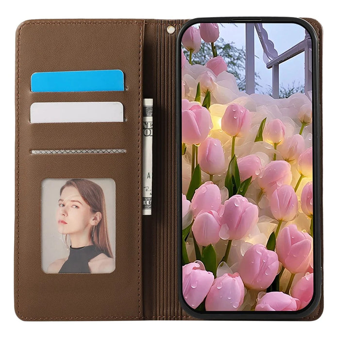 For Google Pixel 9 / 9 Pro Case RFID Blocking Wallet Stand Rhombus Leather Phone Cover with Wrist Strap - Brown - 2