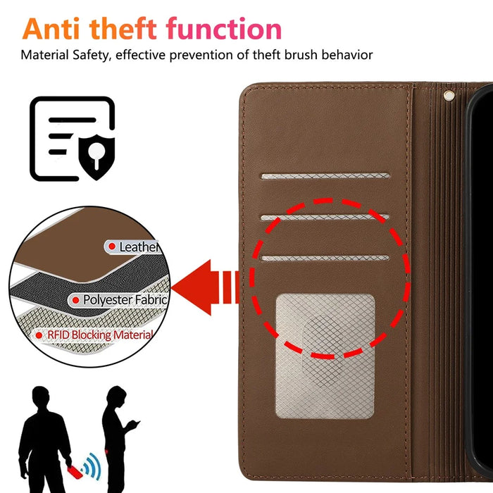 For Samsung Galaxy A36 5G Case RFID Blocking Wallet Stand Rhombus Leather Phone Cover with Wrist Strap - Brown - 7