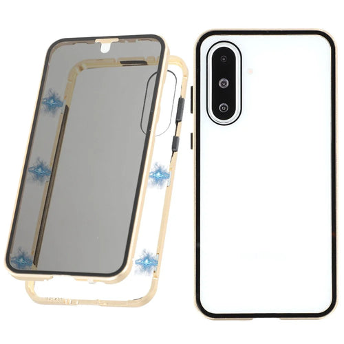 For Samsung Galaxy A56 5G Double-Sided Tempered Glass Phone Cover with Anti-Spy Screen Protector Magnetic Adsorption Metal Frame - Gold - 1