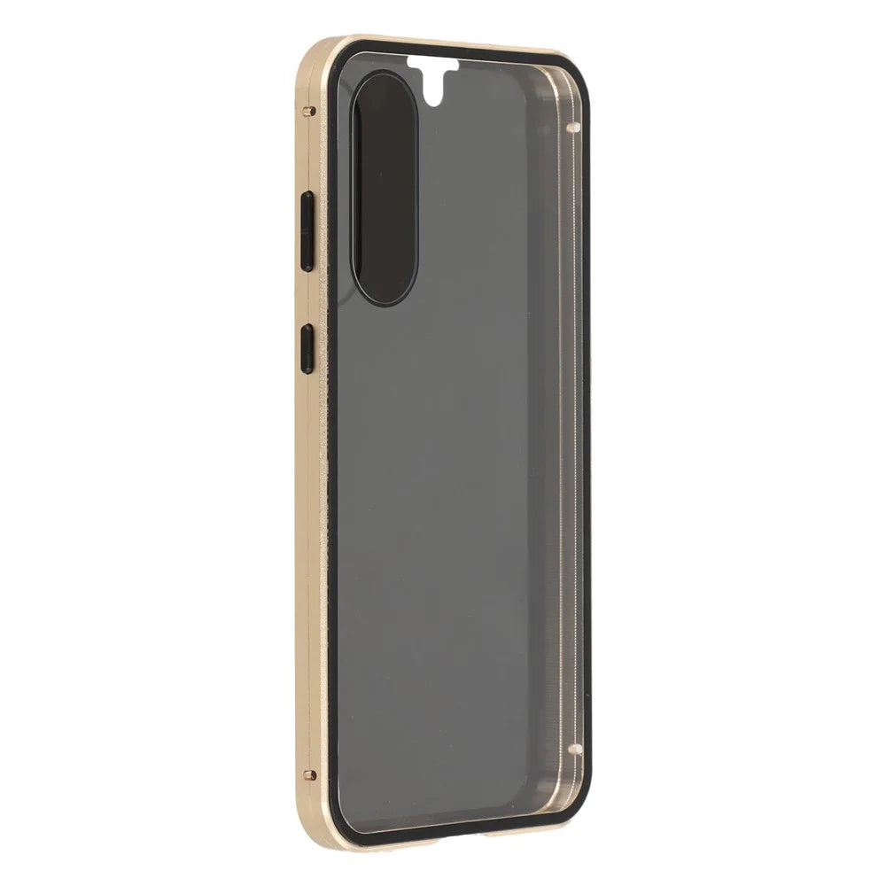 For Samsung Galaxy A56 5G Double-Sided Tempered Glass Phone Cover with Anti-Spy Screen Protector Magnetic Adsorption Metal Frame - Gold - 2