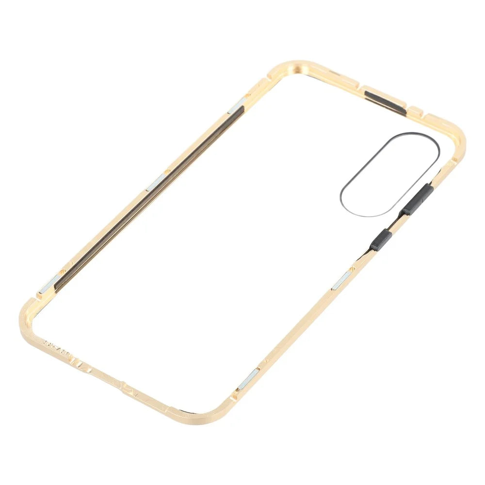 For Samsung Galaxy A56 5G Double-Sided Tempered Glass Phone Cover with Anti-Spy Screen Protector Magnetic Adsorption Metal Frame - Gold - 6