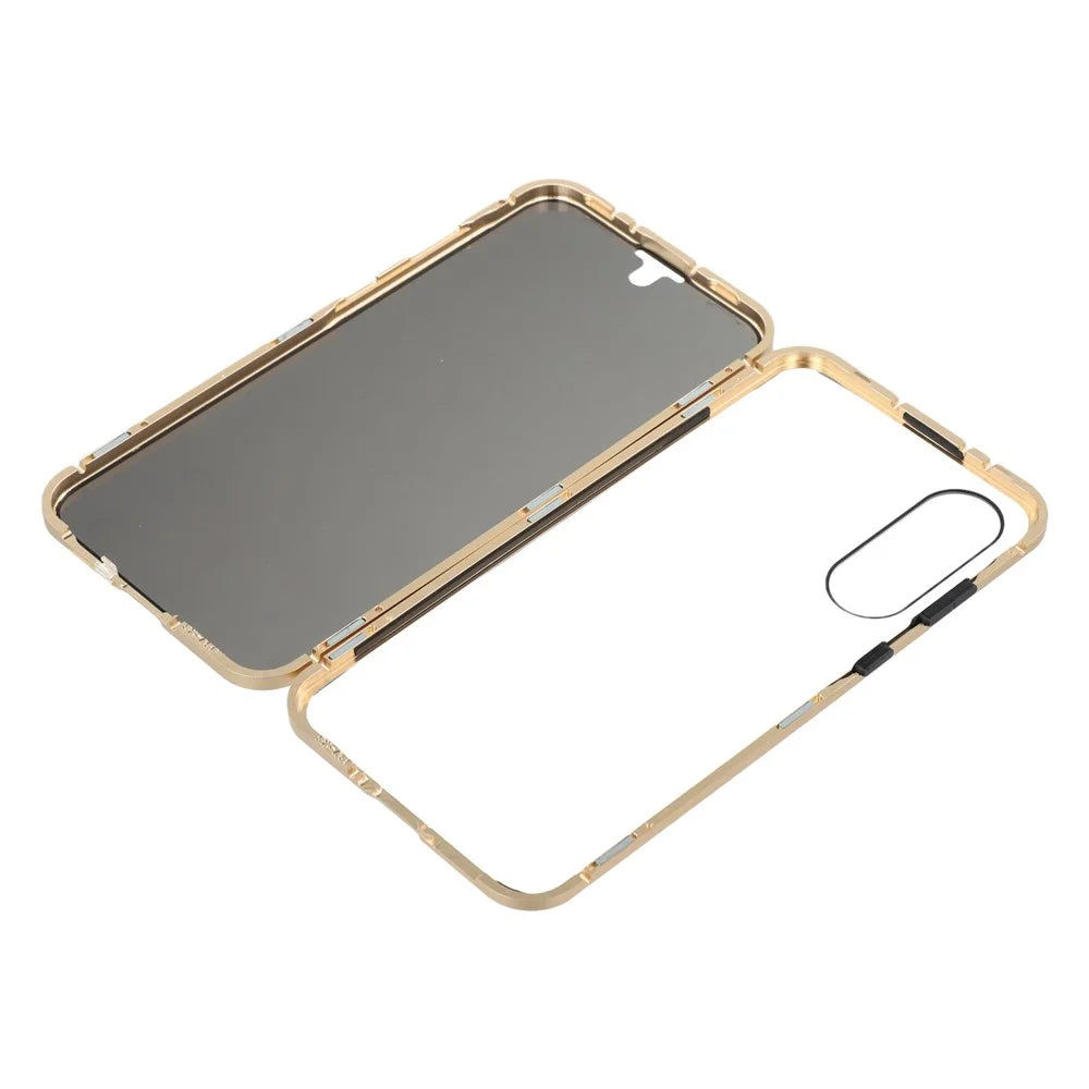 For Samsung Galaxy A56 5G Double-Sided Tempered Glass Phone Cover with Anti-Spy Screen Protector Magnetic Adsorption Metal Frame - Gold - 7