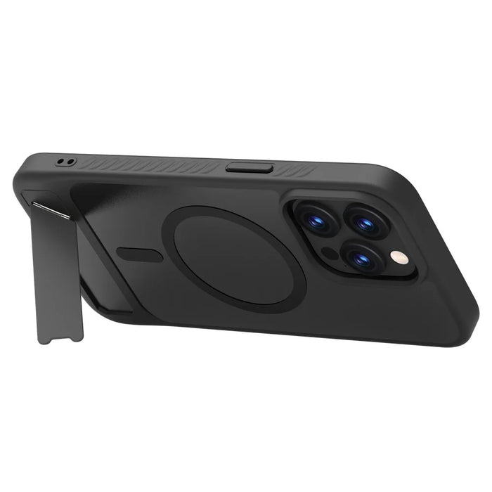 LEREACH Le-Chic Series For iPhone 15 Pro Max Case Compatible with MagSafe Kickstand TPU + PC Phone Cover - Black - 4