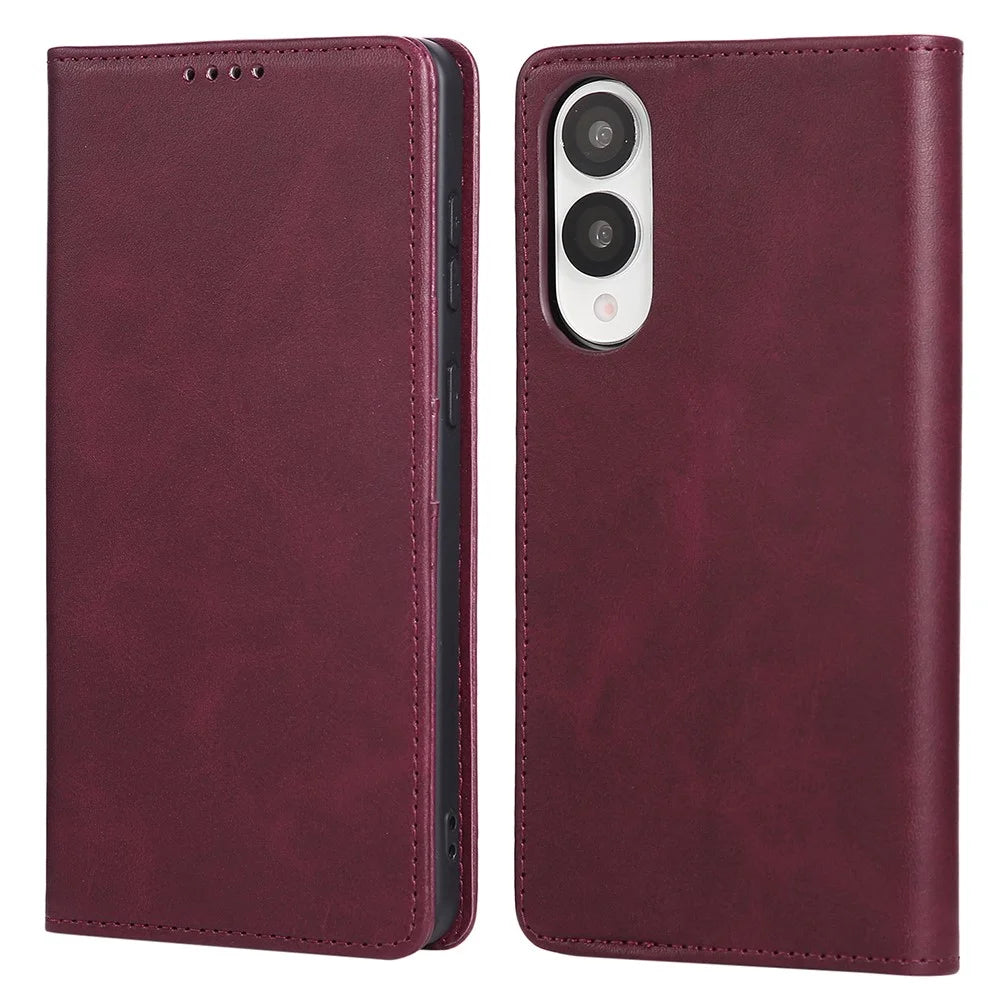 For Samsung Galaxy S25 Edge Case RFID Blocking PU Leather Phone Wallet Cover - Wine Red - 1