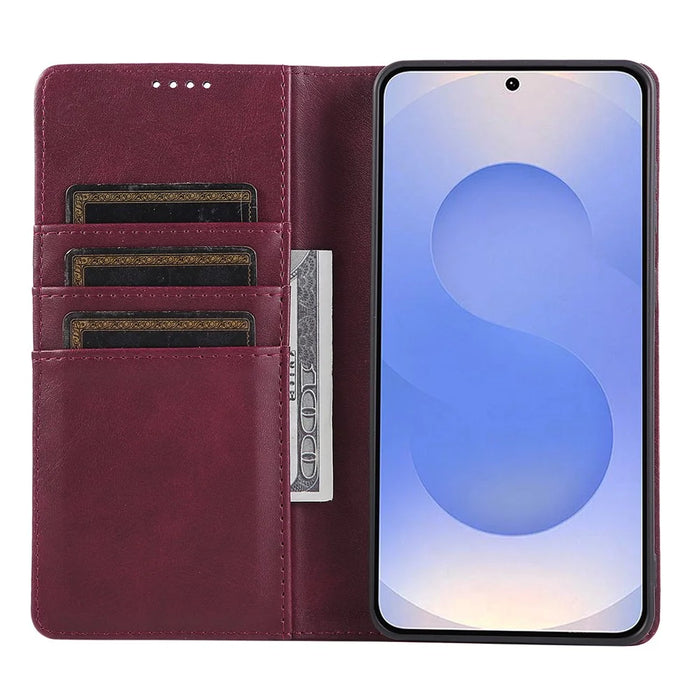 For Samsung Galaxy S25 Edge Case RFID Blocking PU Leather Phone Wallet Cover - Wine Red - 2