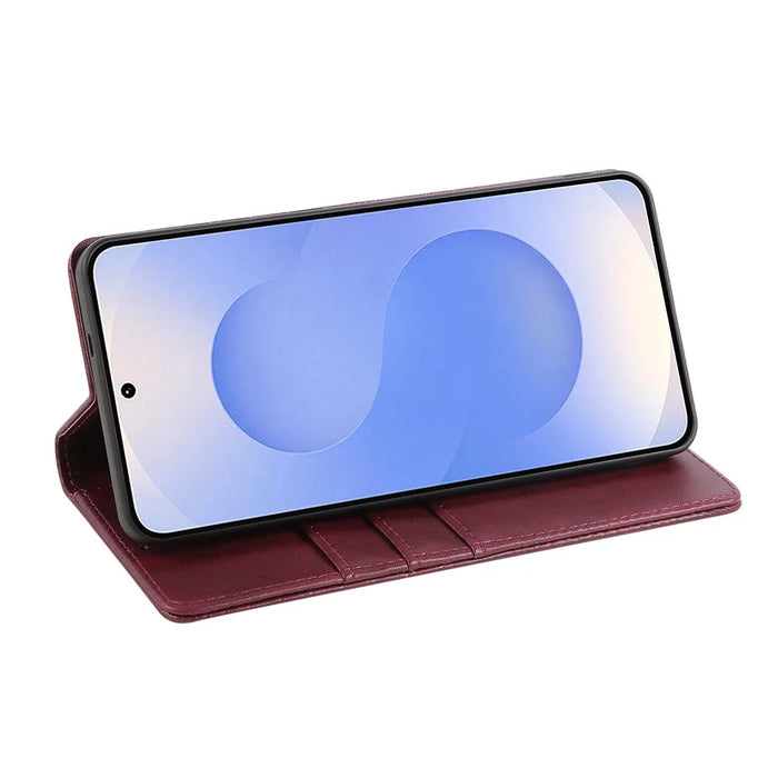 For Samsung Galaxy S25 Edge Case RFID Blocking PU Leather Phone Wallet Cover - Wine Red - 4