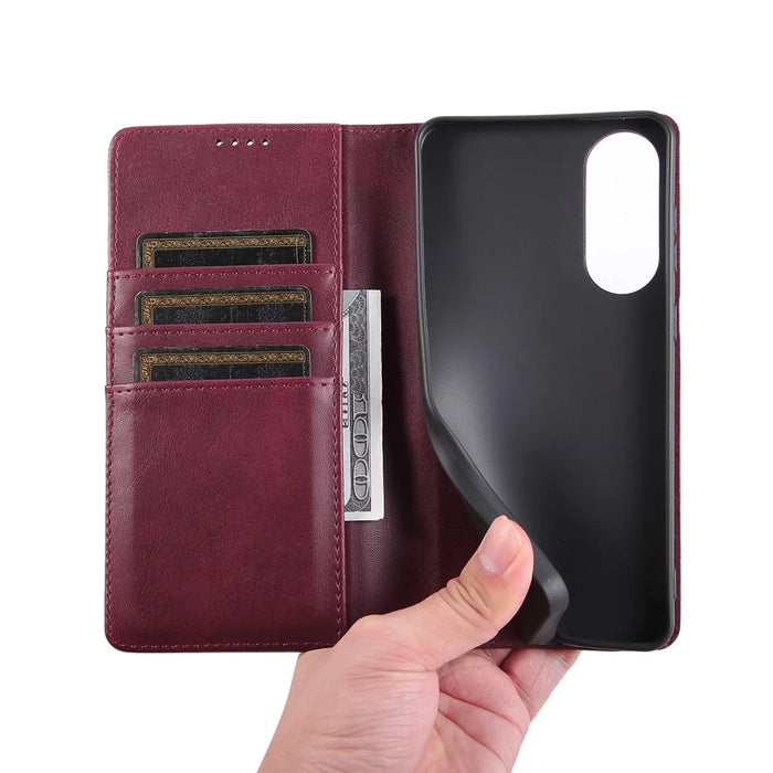 For Samsung Galaxy S25 Edge Case RFID Blocking PU Leather Phone Wallet Cover - Wine Red - 6