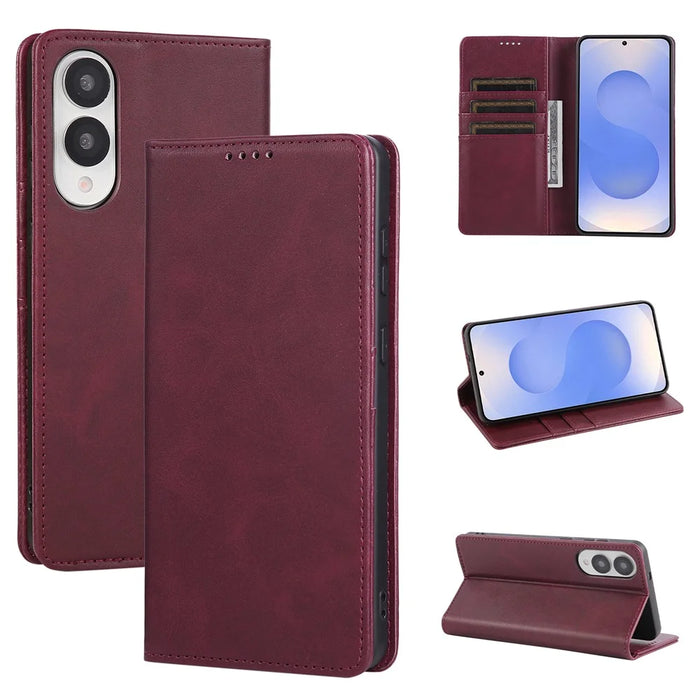 For Samsung Galaxy S25 Edge Case RFID Blocking PU Leather Phone Wallet Cover - Wine Red - 7