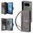 Phone Case For Google Pixel 10 / 10 Pro / 9 / 9 Pro , Zipper Wallet Rivet Decor Leather Cover with Wrist Strap - Grey - 1