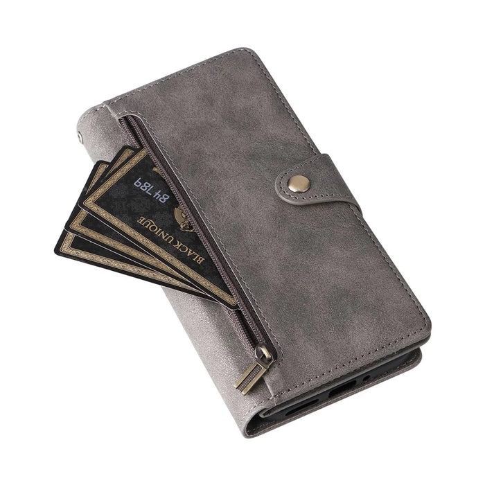 Phone Case For Google Pixel 10 / 10 Pro / 9 / 9 Pro , Zipper Wallet Rivet Decor Leather Cover with Wrist Strap - Grey - 5