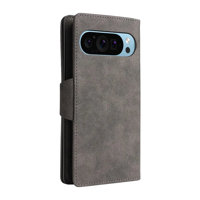 Phone Case For Google Pixel 10 / 10 Pro / 9 / 9 Pro , Zipper Wallet Rivet Decor Leather Cover with Wrist Strap - Grey - 7