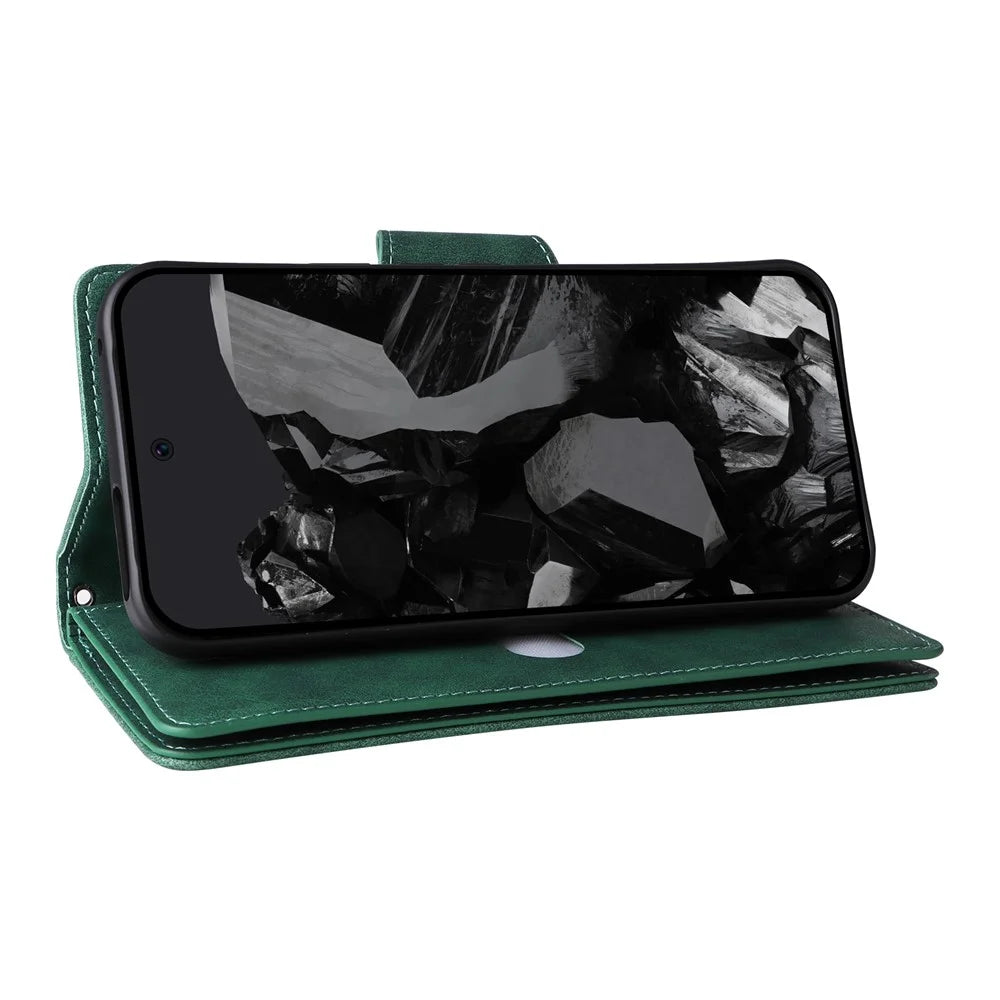 For Google Pixel 10 Pro XL / 9 Pro XL Case Zipper Wallet Rivet Decor Leather Phone Cover with Wrist Strap - Green - 4