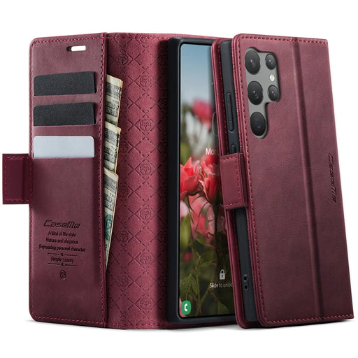 CASEME 033 Series For Samsung Galaxy S23 Ultra Case RFID Blocking Wallet Stand Calf Texture Leather Phone Cover - Red - 1