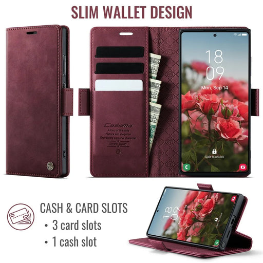 CASEME 033 Series For Samsung Galaxy S23 Ultra Case RFID Blocking Wallet Stand Calf Texture Leather Phone Cover - Red - 2