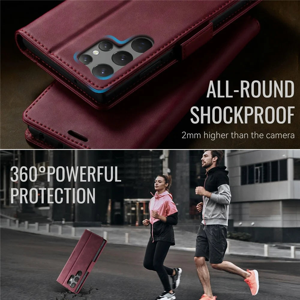 CASEME 033 Series For Samsung Galaxy S23 Ultra Case RFID Blocking Wallet Stand Calf Texture Leather Phone Cover - Red - 6