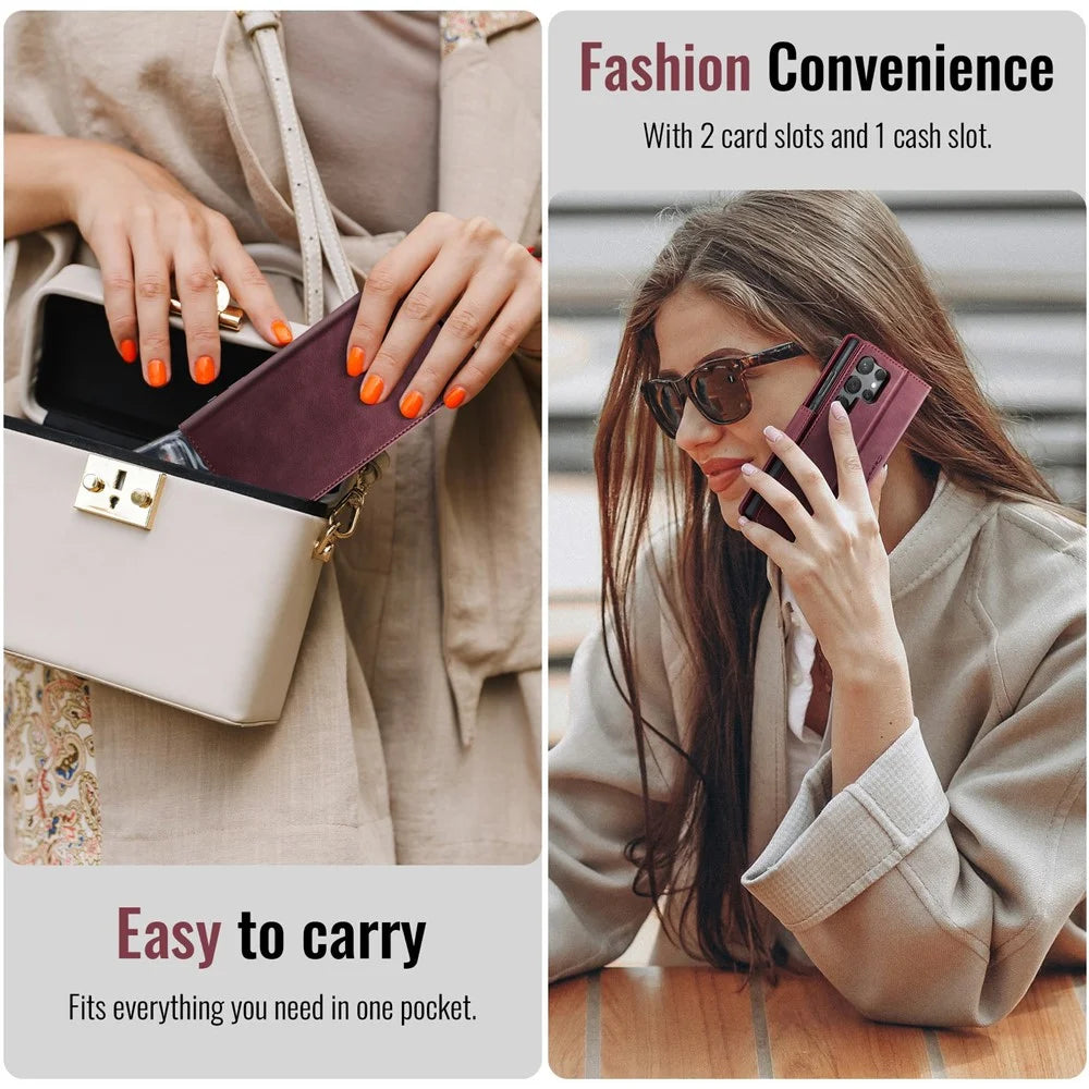 CASEME 033 Series For Samsung Galaxy S23 Ultra Case RFID Blocking Wallet Stand Calf Texture Leather Phone Cover - Red - 7