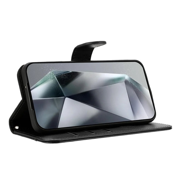 Stand Case for iPhone 17 PU Leather Wallet Phone Cover S Shape Stitching Design with Strap - Black - 3