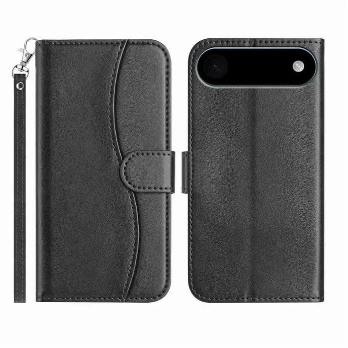 Stand Case for iPhone Air PU Leather Wallet Phone Cover S Shape Stitching Design with Strap - Black - 1