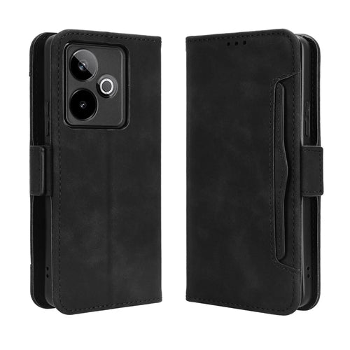 For Realme GT7 5G (China) / Realme GT 7 5G Leather Case Phone Wallet Cover with Multiple Card Slots - Black - 1