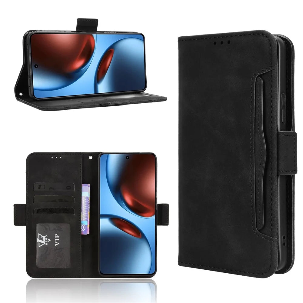 For Realme GT7 5G (China) / Realme GT 7 5G Leather Case Phone Wallet Cover with Multiple Card Slots - Black - 2