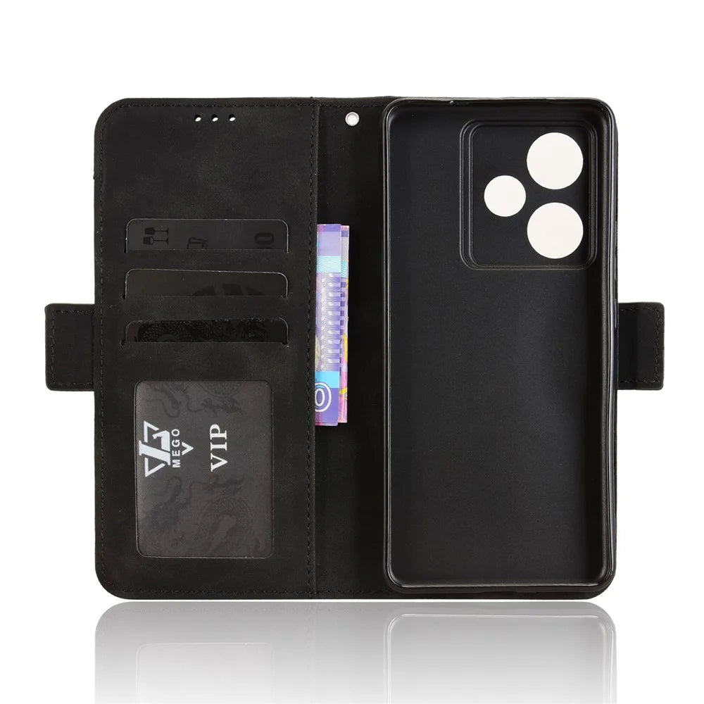For Realme GT7 5G (China) / Realme GT 7 5G Leather Case Phone Wallet Cover with Multiple Card Slots - Black - 6
