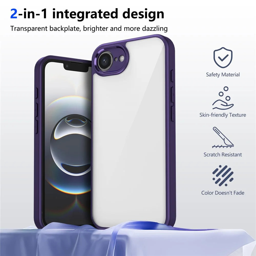 For iPhone 17e / 16e Case Matte Skin Touch Clear PC + TPU Shockproof Phone Back Cover - Purple - 6
