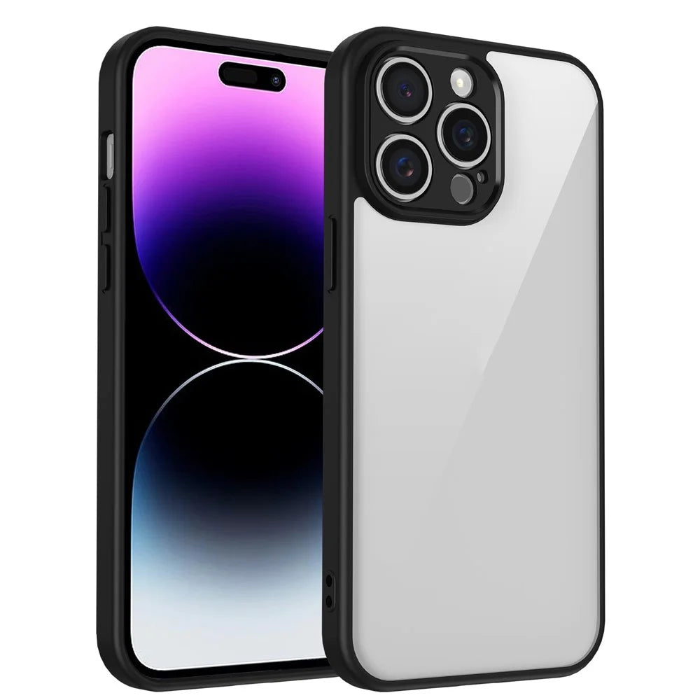 For iPhone 15 Pro Max Case Matte Skin Touch Clear PC + TPU Shockproof Phone Back Cover - Black - 1