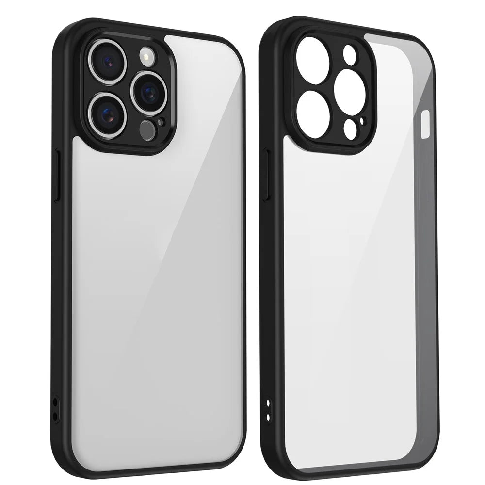 For iPhone 15 Pro Max Case Matte Skin Touch Clear PC + TPU Shockproof Phone Back Cover - Black - 2