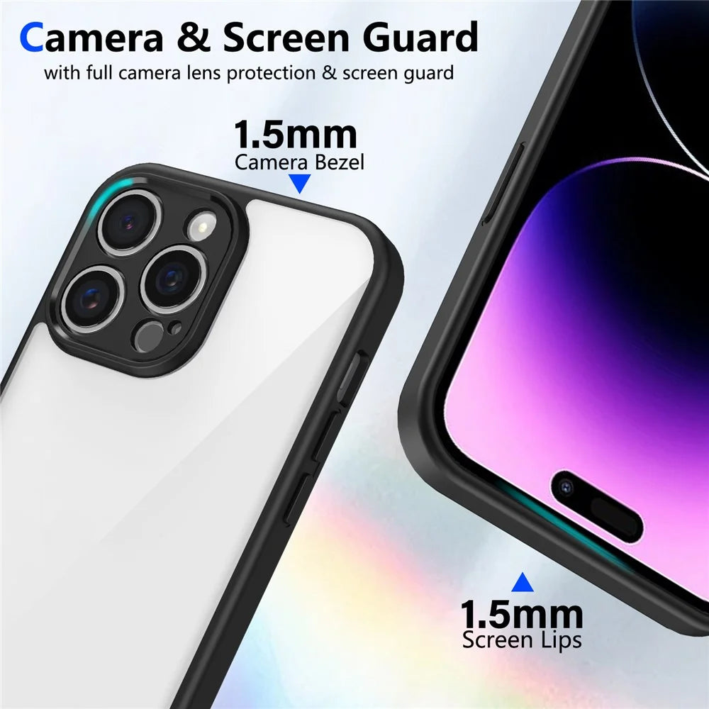 For iPhone 15 Pro Max Case Matte Skin Touch Clear PC + TPU Shockproof Phone Back Cover - Black - 4
